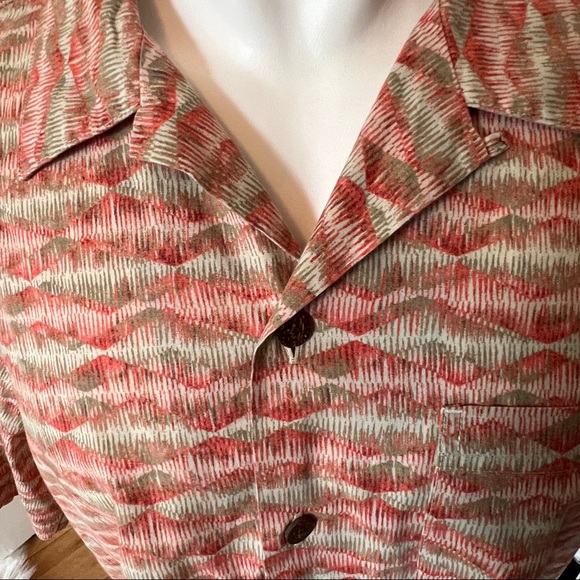 LL Bean Mens Adobe Orange Mountains Printed Tropics Cotton Camp Shirt - Picture 10 of 10